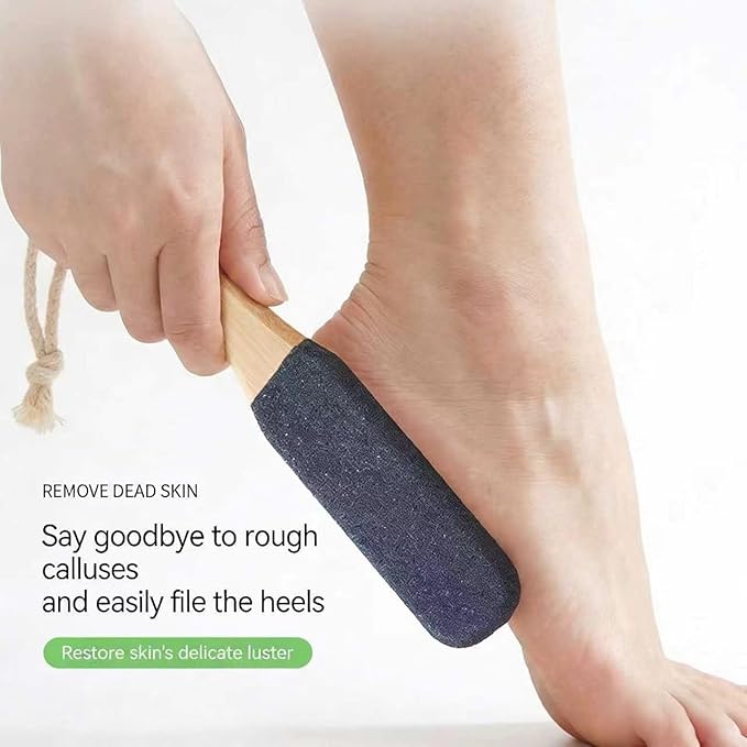 2-Pack Professional Pedicure Foot File with Wooden Handle & Pumice Stone - Callus Remover for Feet & Hands, Foot Scrubber for Dead Skin, Dry Rough Feet, Cracked Heels and Corns
