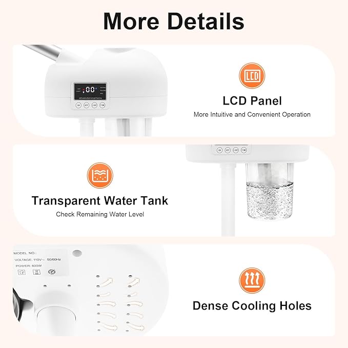 Standing Facial Steamer with LCD Timer 0-20min, Ozone Face Steamer Machine, Movable Pedicure Steamer with Wheels & Adjustable Height, Portable Skin Care Spa for Home Beauty Salon