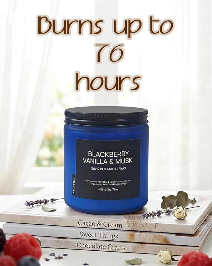 BlackBerry Vanilla Musk Home Scented Candles, 13oz Organic Soy Wax, 76-Hour Clean Burning, Natural Non-Toxic, Fruity & Warm Sensual Scent for Relaxation, Aromatherapy Housewarming Candle Men Women