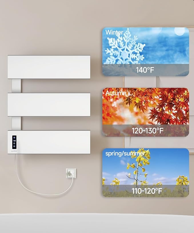 Towel Warmers for Bathroom, Heated Towel Rack Wall Mounted, 21.6" X 17.7" Smart LED Control, Built-in Timer & Temperature, Max 140°F, Plug-in, Fast Heating, Silver