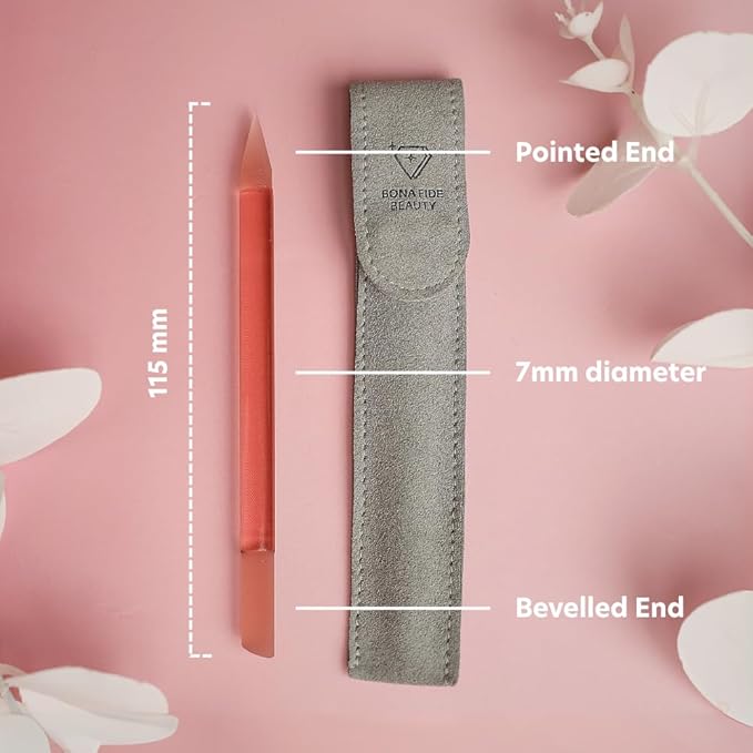 BONA FIDE BEAUTY Glass Cuticle Pusher, 1-Pieces Pink Gentle Czech Manicure Stick for Cuticle Remover, Long-Lasting Double-Sided Reusable Glass Stick