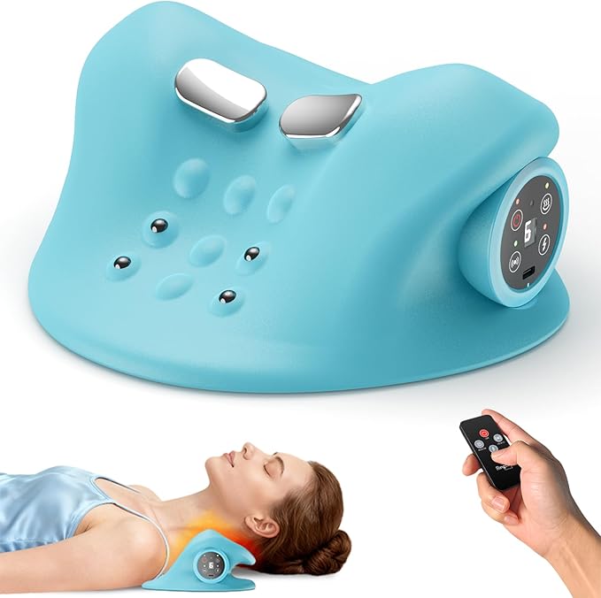 Ringco Neck Massager with Heat & Vibration 3 Level Adjustable, Heated Neck Stretcher with 6 Modes, Rechargeable Cervical Traction Device for Pain Relief & Muscle Relaxation, Gift for Women Men