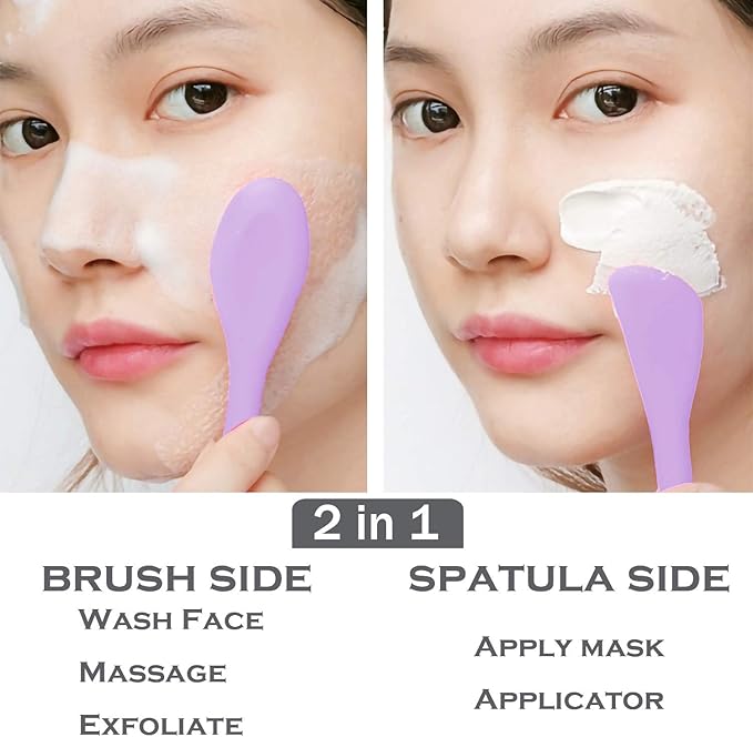 RamPula Silicone Facial Mask Applicator Face Masks Skincare Brush Facial Scrubber Double-Head Lotion Spatula Scoop for Makeup,Foundation,Cream,Lotion,Moisturizer,Gel,Peel,Mud Masks (Purple+Gray)