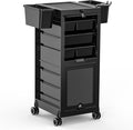 OmySalon Salon Trolley Cart, Hair Stylist Station with 2 Lockable Doors, Rolling Hair Cart Organizer with Drawers & Bucket & Dryer Holder, Barber Shop Hairdressing Beauty Tattoo Versatile Equipment
