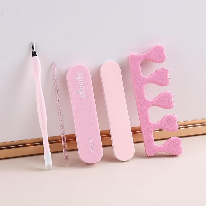 SUTOKAKA 5 Sets Manicure Prep Kit for Travel Home, Portable Basics 5 in 1 Nail Salon Pedicure Tools, Sponge Toe Finger Separators, Cuticle Trimmer Pusher, Nail File & Plastic Stick