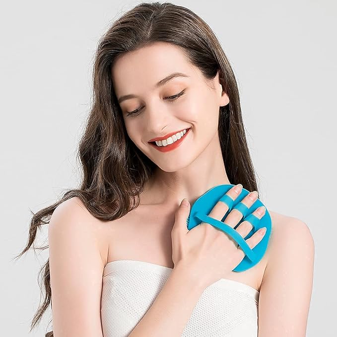1 Pack Pure Silicone Food-Grade Body Brush Shower Cleansing Scrubber Gentle Exfoliating Glove Soft Bristles (Blue)