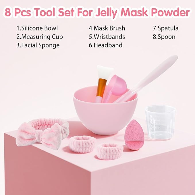 Pjordo Jelly Masks for Facials Professional, Bulgarian Rose Hydrating & Moisturizing Jelly Mask Powder with Mixing Bowl Set, Peel-Off Hydrojelly Face Mask Skincare, Spa Use for All Skin