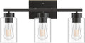 PARTPHONER 3-Light Bathroom Light Fixtures, Matte Black Vanity Light with Clear Glass Shade, Modern Wall Sconce for Mirror Bedroom Living Room Hallway Lighting