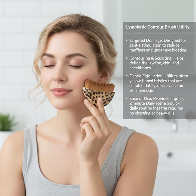 Lymphatic Contour Face Brush with Stainless Steel Gua Sha Tool - 1 Pcs Leopard Skin Lymphatic Face Brushes with GuaSha Tool for Sculpting | Gua Sha Facial Tools for Lymphatic Drainage Brushes