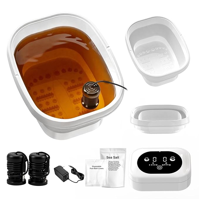 Ionic Foot Bath Detox Machine,Foot Detox Foot Bath Soak Tub with 2 Arrays,80 Disposable Foot Spa Liners, Sea Salt,Folding Foot Spa Bucket,Home Salon-Level Foot Soaking Tub