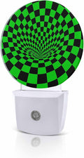 Night Lights Auto Sensor Green Black Checker Night Light 3D Abstract Mosaic Tiles Round Lamp Plug-in LED Nightlights Dusk to Dawn for Living Room Bedroom Bathroom Hallway Wall Decor