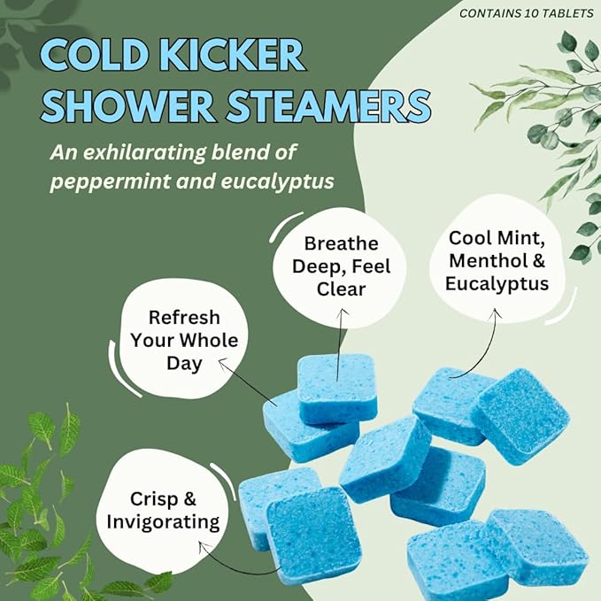 Cold Kicker Shower Steamers Aromatherapy for Relief - USA Made - Peppermint & Eucalyptus Shower Bomb Tablets - Mothers Day Gift for Mom - Soothing Natural Essential Oils (20 Pack)