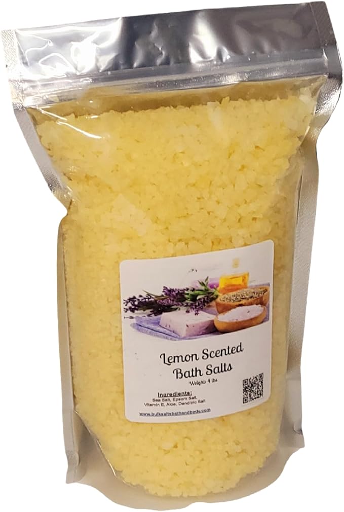 Bath Salts | 4lb Bag (64oz.) | Choose Your Scent | Epsom Salt | Sea Salt| Bathing | Body Care | Beauty | Relaxation | Spa | Pedicure | Manicure | Soak (Lemon)