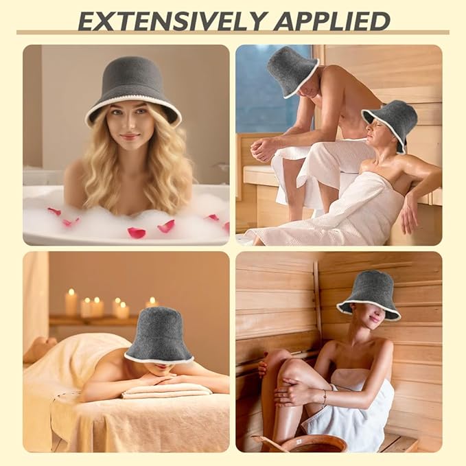 Wool Sauna Hat, Comfortable Soft Felt Wool Cap, Breathable Russian Banya Cap, Protects from Overheating & Hair Damage, for Spa, Steam Room, Banya, Bathhouse, Breathable Grey