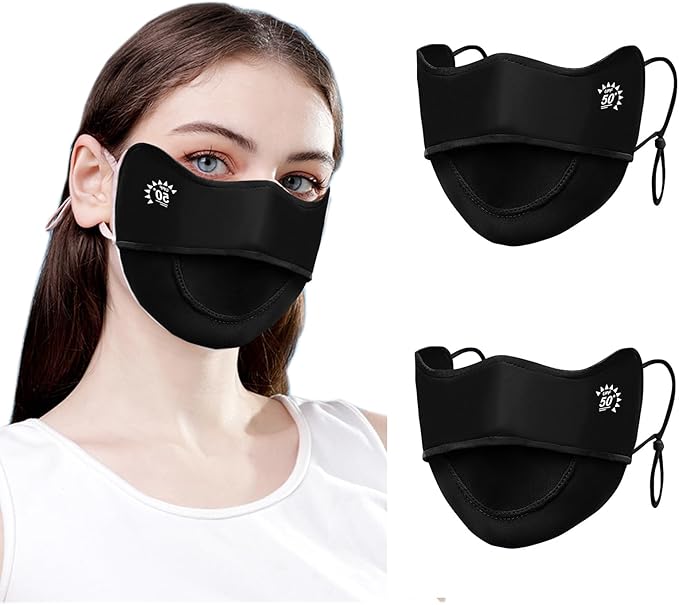2Pcs UV Face Mask, Sun Masks for Women, Cooling Breathable Face Cover for Outdoors, Washable Reusable