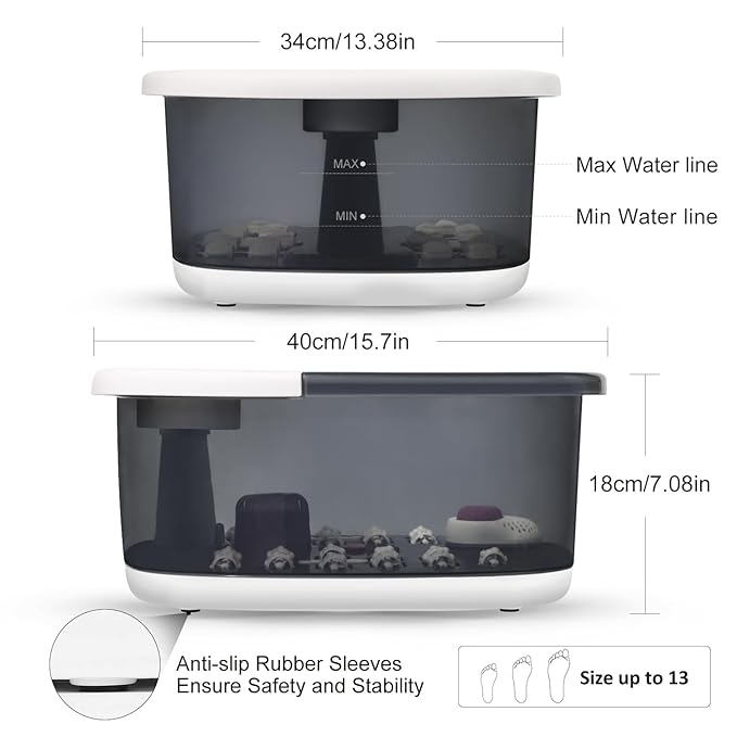 Foot Spa Bath Massager with Heat Bubbles and Vibration Massage and Jets, 16 OZ Calming Lavender Foot Soak Epsom Salt, Miwhale Foot Soaker with Red Light, 22 Massage Rollers, Adjustable Temp - Grey