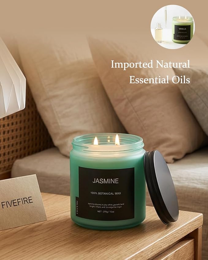 Jasmine Home Scented Candles, 13oz Organic Soy Wax, 76-Hour Clean Burning, Natural Candles Non Toxic, Floral Scent for Relaxation, Aromatherapy Housewarming Candle for Men Women