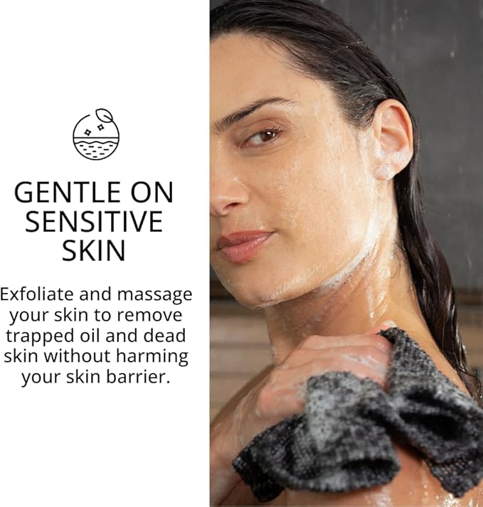 Sima Brand Exfoliating Washcloth Face & Body Scrub Towel - Japanese Exfoliating Towel with Hexagon Fibers, Body Scrubber with 2 Sides for Scrubbing & Washing, Extra Long Body Towels (Black)