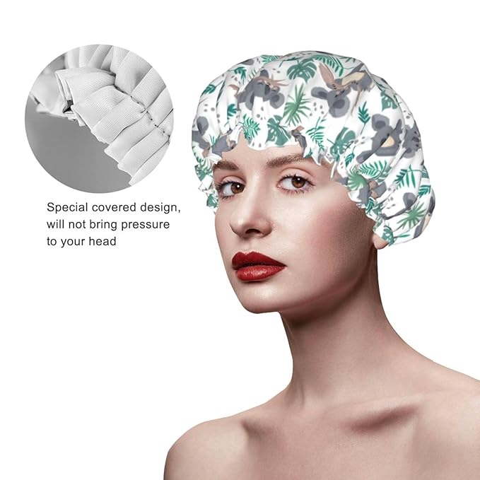 Funny Koala Shower Cap For Women Reusable Waterproof Double Layers Bath Cap Hair Protection Elastic Ladies Spa Salon Shower Hat