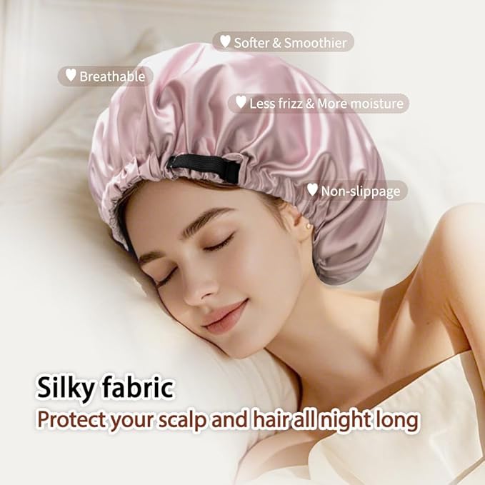 Large Microfiber Hair Towel Wrap & Satin Bonnet Set for Women, Ultra Absorbent Turban 24x42 Inches & Adjustable Night Cap for Curly Hair, Prevents Frizz & Breakage, Gifts for Women