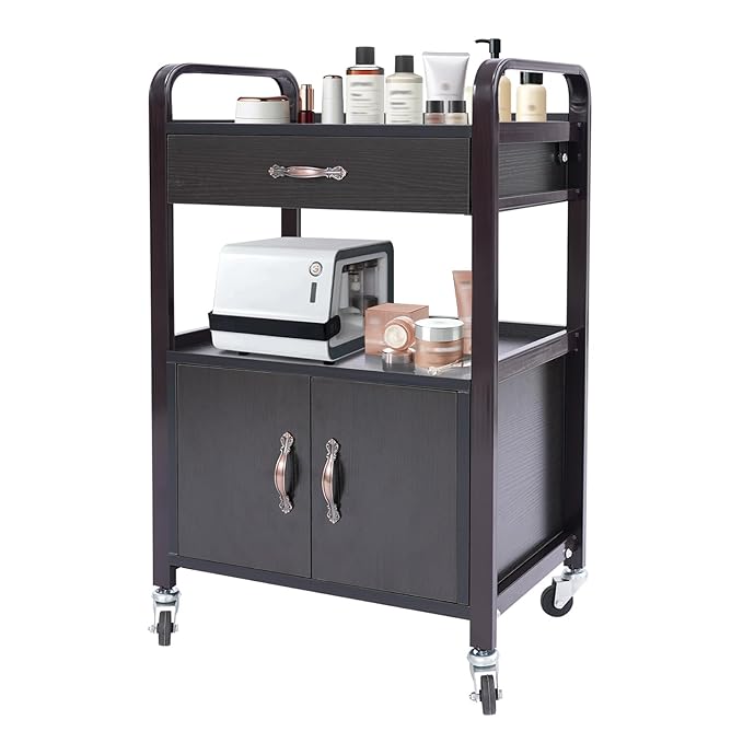 Salon Cart,Salon Storage Cart with Drawers, 4 Wheels and Handles, Movable Beauty Organizer, Salon Trolley for Beauty Salons, Barber Shops, Nail Salons, Spas (Black)