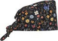 Scrub Cap for Women and Men Boho Black Leaf Pattern Adjustable Breathable Sweatband Hat for Work Kitchen Spa Shower Daily Use