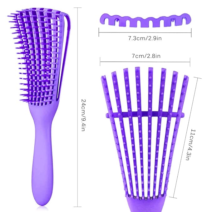 Detangling Brush for Afro American/African Textured 3a to 4c Kinky, Wavy, Curly, Coily Hair - Scalp Massaging Knot Remover Comb for Women's Wet, Dry, Oily, Thick or Long Hair (3 pcs, Purple-B-P)