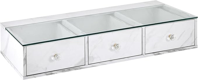BarberPub Glass Top Wall Mount Station, Beauty Barber Spa Storage Cabinet with 3 Drawers, Minimalist Hair Salon Styling Equipment, Home & Bathroom Organizer 2200 (White)