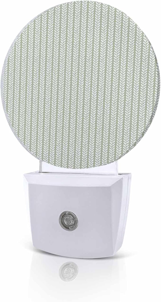 Night Lights Auto Sensor Sage Green Pinstripes Night Light Woven Denim Striped Round Lamp Plug-in LED Nightlights Dusk to Dawn for Living Room Bedroom Bathroom Hallway Wall Decor