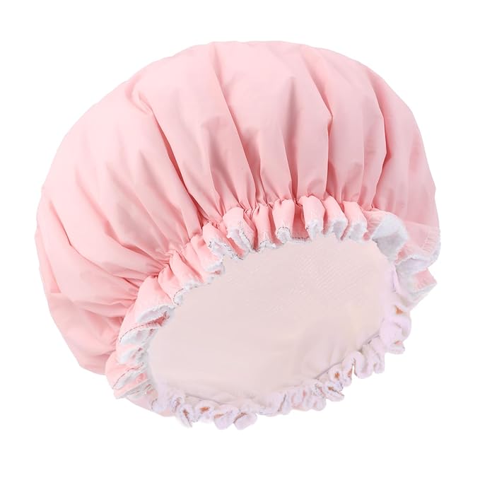 Reusable Shower Caps for Women, Pink Terry Cloth Lined Shower Cap Double Layer Reusable Bath Cap Waterproof Elastic Band Hair Cap for All Hair Lengths for Women Spa Home Salon Use(Pink)