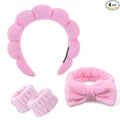 Spa Headband and Wristband Set for Women,Terry Cloth Sponge Headband for Washing Face,Makeup,Facial Mask and Skincare (Pink (4pcs), One Size)