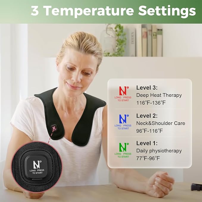 Cordless Electric Heating Pad for Neck and Shoulder, Portable Heated Neck Wrap with 3 Heating Levels, 4000mAh Rechargeable Small Thin Mini Heated Brace 30Mins Auto-Off(Black)