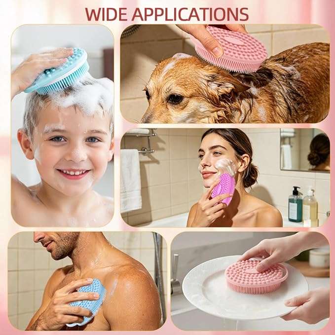 Silicone Body Scrubber 3 Pack Silicone Loofah Exfoliating Body Scrubber Soft Silicone Shower Brush with Handle Double Sided Bath Body Brush for Women Men Cleaning Massage Sensitive Skin, Lather Well