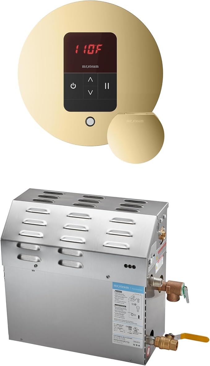 Mr Steam MS 10kW (10000W) Steam Shower Generator Package w/round iTempo Control in Polished Brass