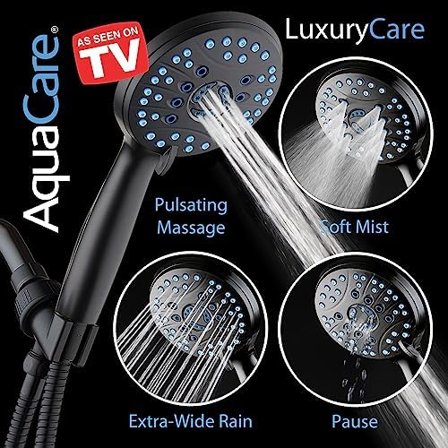 AquaCare High Pressure 8-mode Handheld Shower Head - Anti-clog Nozzles, Built-in Power Wash to Clean Tub, Tile & Pets, Extra Long 6 ft. Stainless Steel Hose, Wall & Overhead Brackets - Image 6