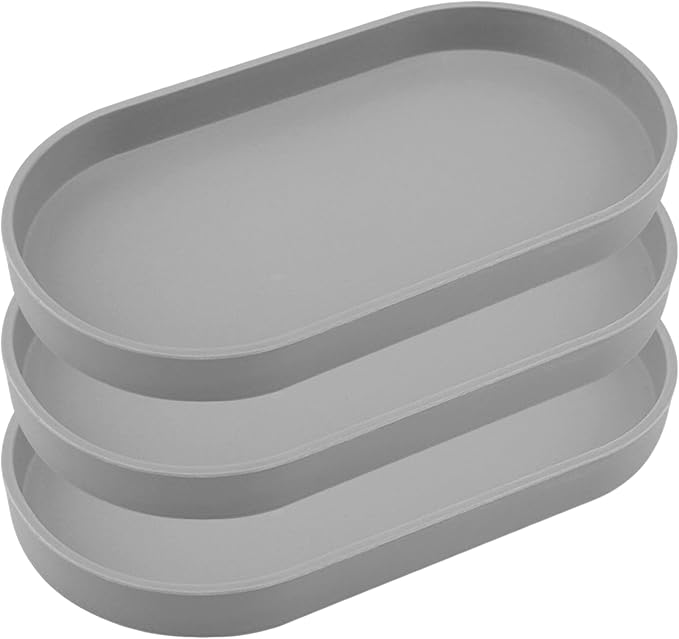 Gray Small Tray (10 inch), 3 Pack Oval Tray for Kitchen Counter, Bathtub Bathroom Vanity Items, Countertop Organizer, Coffee Accessory, Bar, Serving Seasoning, Salt and Pepper, Soap, Perfume.