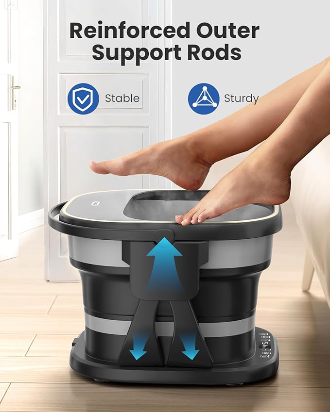 Puboo Collapsible Foot Spa Bath Massager with Heat, 95-115°F Precise Temp Control, Motorized Massage Rollers, Heated Foot Bath Soak Tub, Fits Foot Length Up to 11 in / 28 cm, Gift for Mother's Day