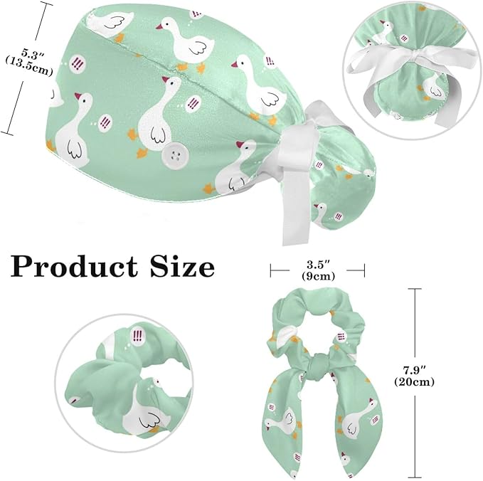 Scrub Caps Women Ponytail Cute Pink and White Leaves Caps Bouffant Working Hat Elastic Tie Back Hats with Button