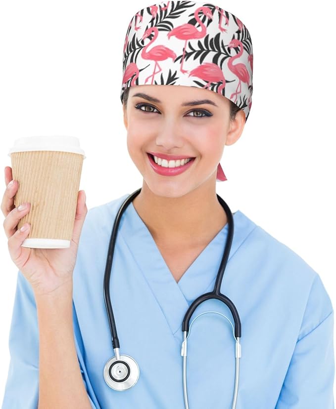 Working Cap Scrub Caps with Sweatband Adjustable Tie Back Hat Nurse Surgical Caps Unisex
