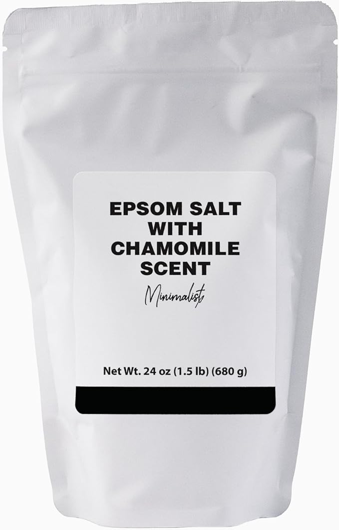 Minimalist Epsom Salt with Chamomile Oil, Perfect for Scented Baths, Packaged for Convenience in a Refillable Bag (24 Ounce)