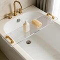 33in Clear Acrylic Bathtub Caddy with Metal Handles, Multifunctional Bath Tub Tray Bathtub Shelf Tray Simple Bath Board for Wine Glass,Book & Bathroom Essentials, Tubs Spa Gift for Men & Women