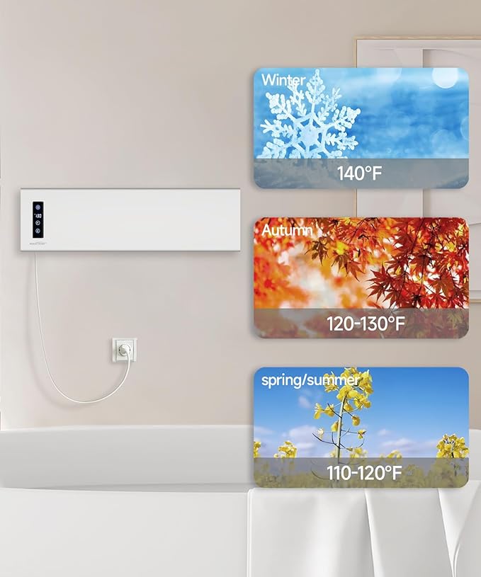 Hot Towel Warmer, Small Towel Warmer Rack Wall-Mounted, LED Control with Built-in Timer & Temperature, 17.7" x 5.1", Max 140°F, Plug-in, Fast Heating, Brushed Silver