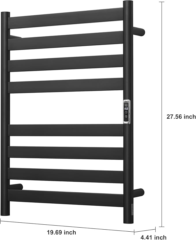 Heated Wall Mounted Electric Towel Warmer Rack,Timer & Temperature Control, 8 Bar Stainless Steel Towel Heater for Bathroom (Black, 8 Bars)