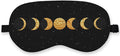Boho Sun Moon Silk Eye Mask for Sleeping,Black Gold Moon Blindfold Adjustable Strap Night Sleep Mask for Women Girls, Dorm Airplane Travel Nap, Boho Moon Phase Sleeping Mask Eye Cover