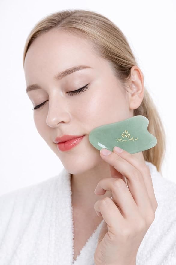 Jade Gua Sha Facial Tool – Guasha Face Massage Tool Lymphatic Drainage Massager, Face Sculpting Tool for Facial Lifting & Tightening, Anti-Wrinkles, Anti-Aging & Skin Rejuvenation (Heart Shape)