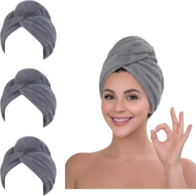 KELVO Microfiber Hair Towel Wrap for Women, 350 GSM Quick-Dry Hair Turban, Soft Anti-Frizz Towel for Curly, Long & Thick Hair, Lightweight Fast-Drying Head Wrap. (3 Gray Solid)