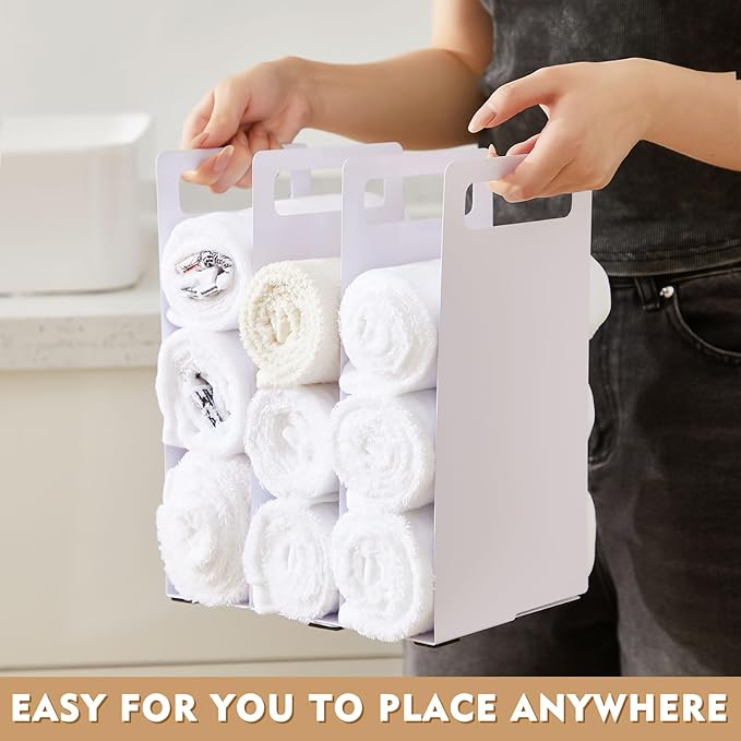 LEIFIDE Set of 4 Interlocking Towel Organizer Metal Bathroom Towel Storage Rack Shelf Dividers Organizers for Closet Home Space Saving (White)