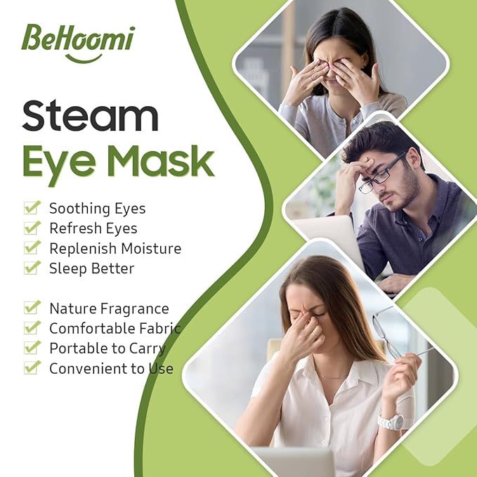 BeHoomi 30Packs Steam Eye Mask, Heated Eye Mask Warm Compress for Eyes, Self Heating Disposable Steam Mask for Home Sleep, Spa, Travel Essentials & Relaxation Gifts, Mothers Day Gifts (Green Tea)