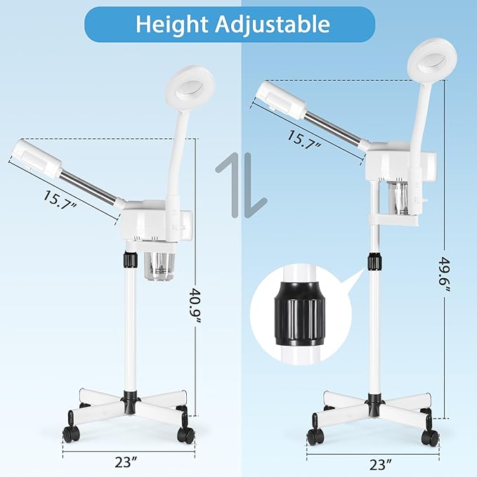 HomGarden Professional Facial Steamer 2 in 1 Steamer for Face with Hot & Cold Nozzle 5X LED Facial Steamer for Esthetician, Salon & Spa Face Beauty Equipment.