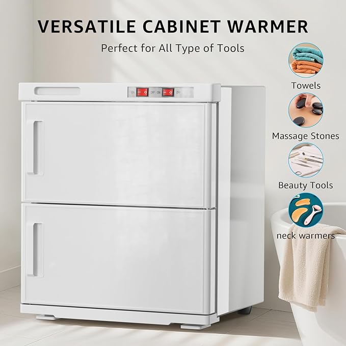 TABU Hot Towel Warmer Cabinet, 32L Large Professional Towel Heater with Stainless Steel Racks & Water Drip Tray, for Spa, Salon, Barber and Home,White